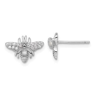 Polished CZ Bee Post Earrings Sterling Silver Rhodium-Plated, MPN: QE18238, UPC: