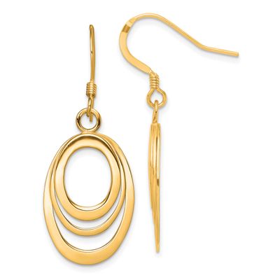 Flash Gold-Plated Polished Triple Oval Dangle Earrings Sterling Silver, MPN: QE4009GP, UPC: