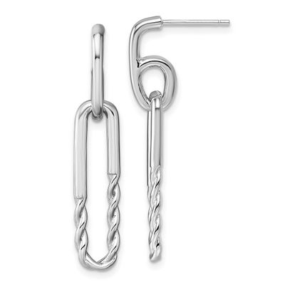 Twisted Paper Clip Dangle Post Earrings Sterling Silver Rhodium-Plated, MPN: QE18006, UPC: