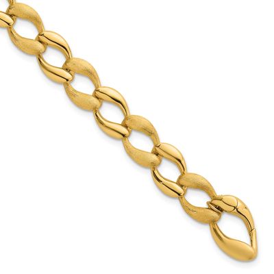 Brushed and Polished Fancy Link 9mm Bracelet 14k Gold, MPN: SF3219-7, UPC: