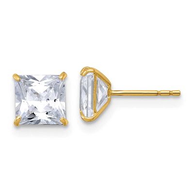 6mm CZ Square Post Earrings 10k Gold Polished, MPN: 10ER396, UPC: