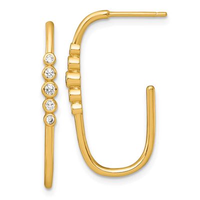 Bezel Set CZ Post J-Hoop Earrings Sterling Silver Gold-Tone Polished, MPN: QE18102GP, UPC: