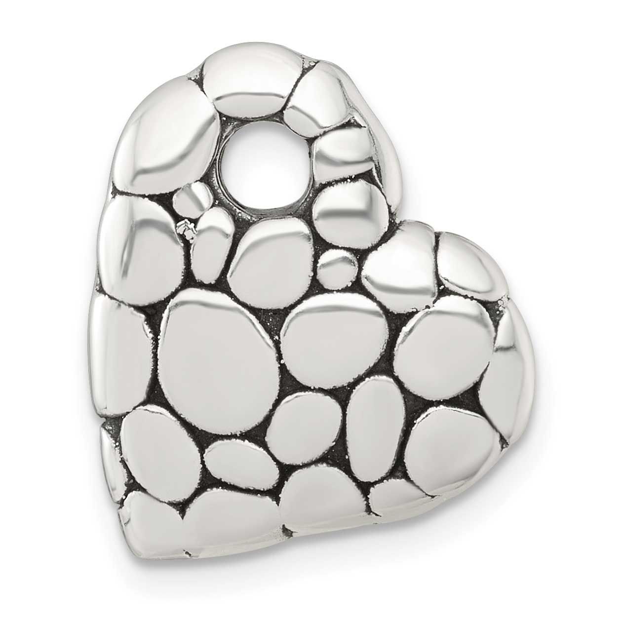 Antiqued Pebbled Heart Chain Slide Pendant 20.7 Inch Sterling Silver Polished, MPN: QC11551ATQ, UPC: