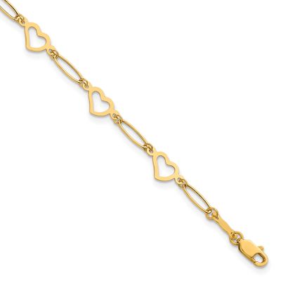 Oval Link and Hearts 7.5 Inch Bracelet 14k Gold Polished, MPN: SF3098-7.5, UPC: