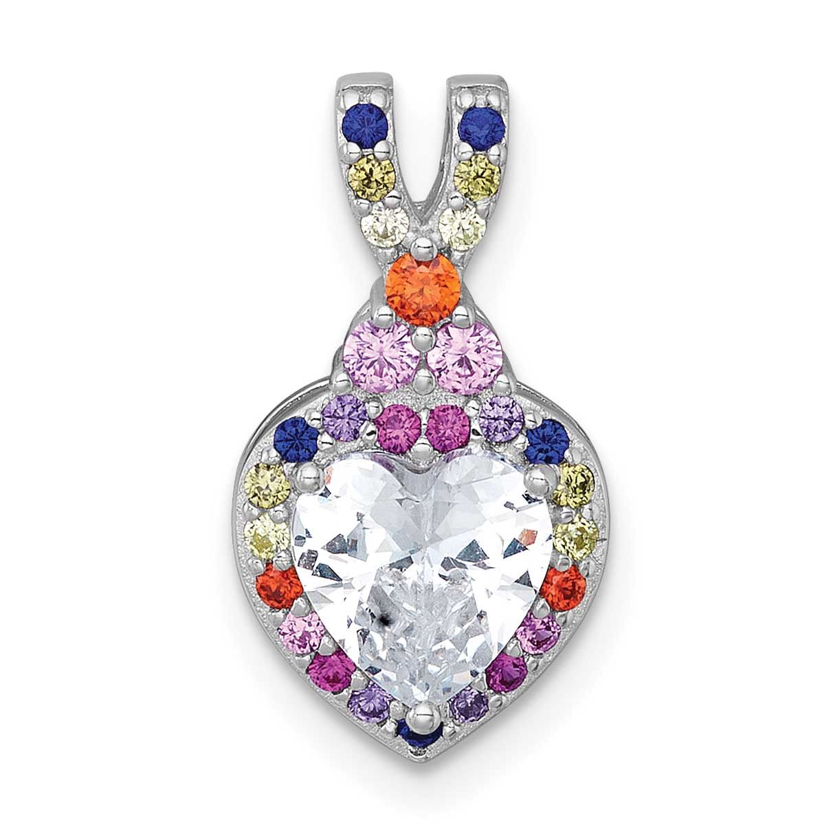 Polished Multicolor CZ Heart Chain Slide Pendant 18.5 Inch Sterling Silver Rhodium-Plated Polished,…