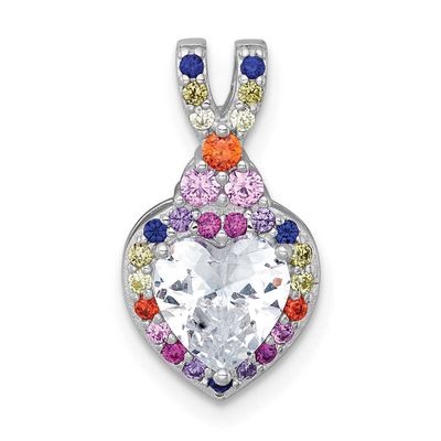 Polished Multicolor CZ Heart Chain Slide Pendant 18.5 Inch Sterling Silver Rhodium-Plated Polished,…