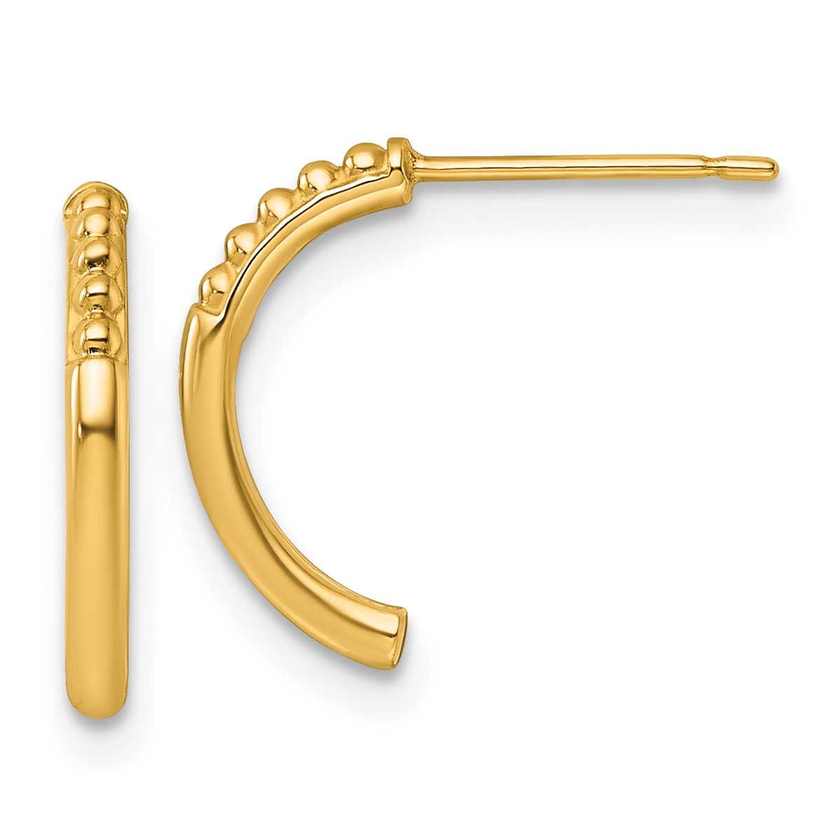 Beaded Post J-Hoop Earrings 14k Gold Polished, MPN: YE2236, UPC: