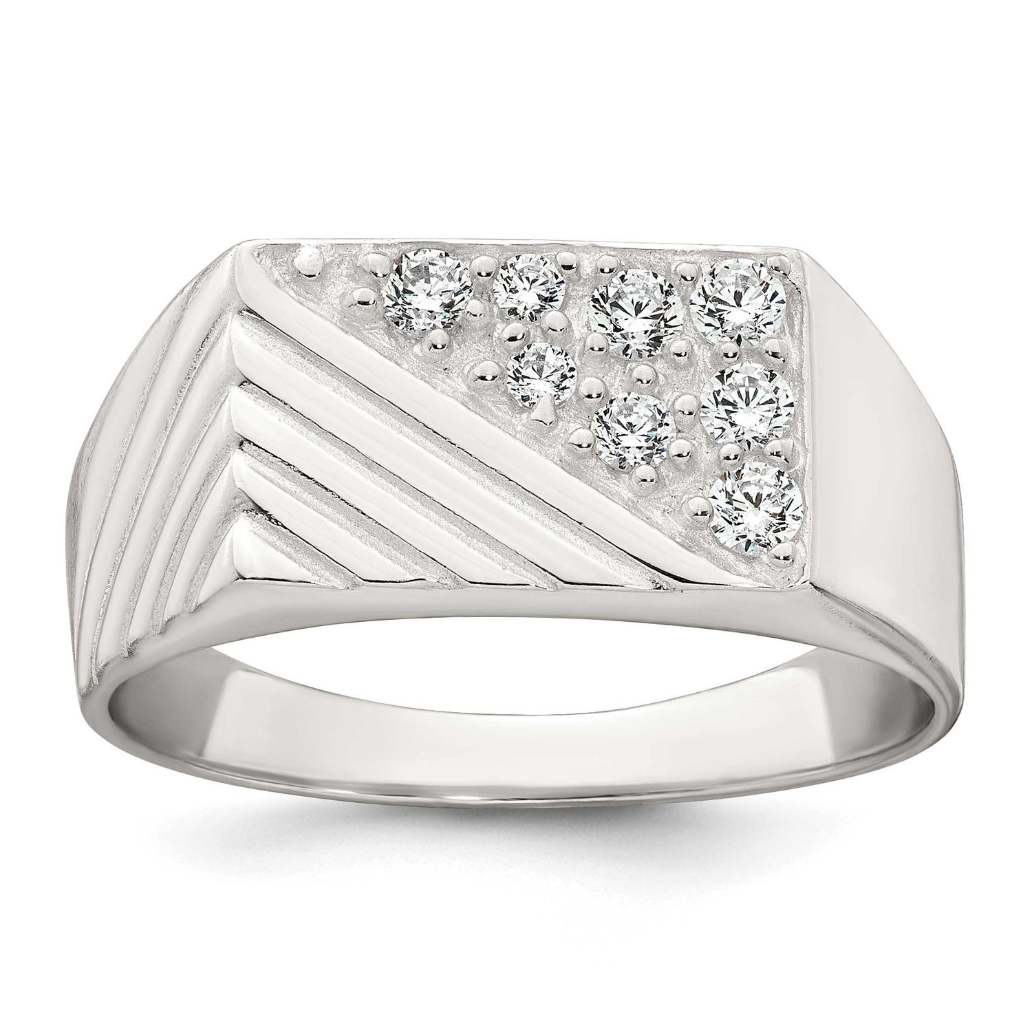 Grooved CZ Men&#39;s Ring Sterling Silver Polished, MPN: QR7777, UPC: