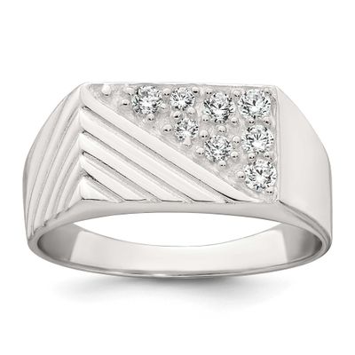 Grooved CZ Men&#39;s Ring Sterling Silver Polished, MPN: QR7777, UPC: