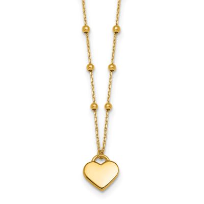 Beaded and Heart 16 Inch with 2 Inch Extender Necklace 14k Gold Polished, MPN: SF3292-16, UPC:
