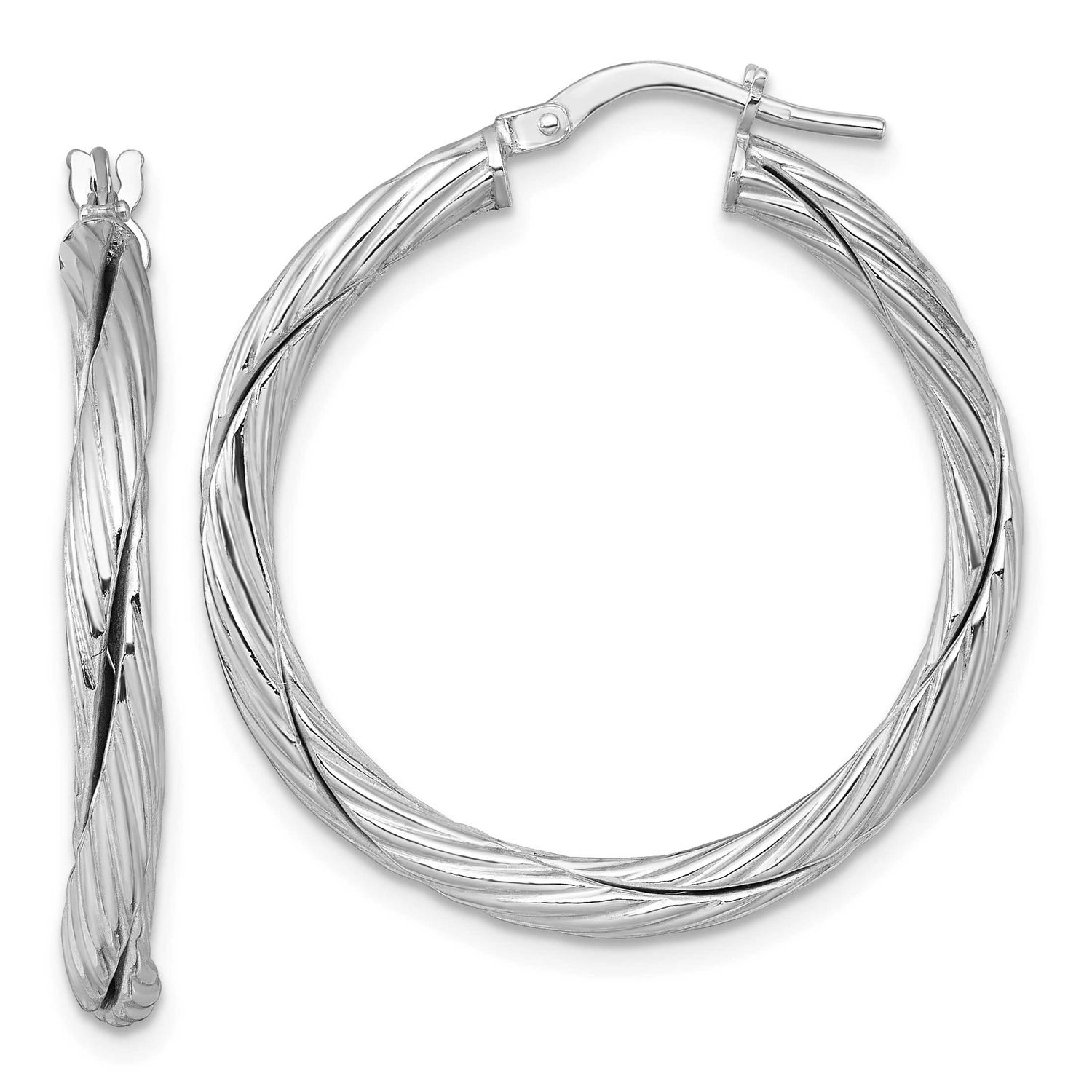 Twisted Round Hoop Earrings Sterling Silver Rhodium-Plated Polished, MPN: QE17900, UPC: