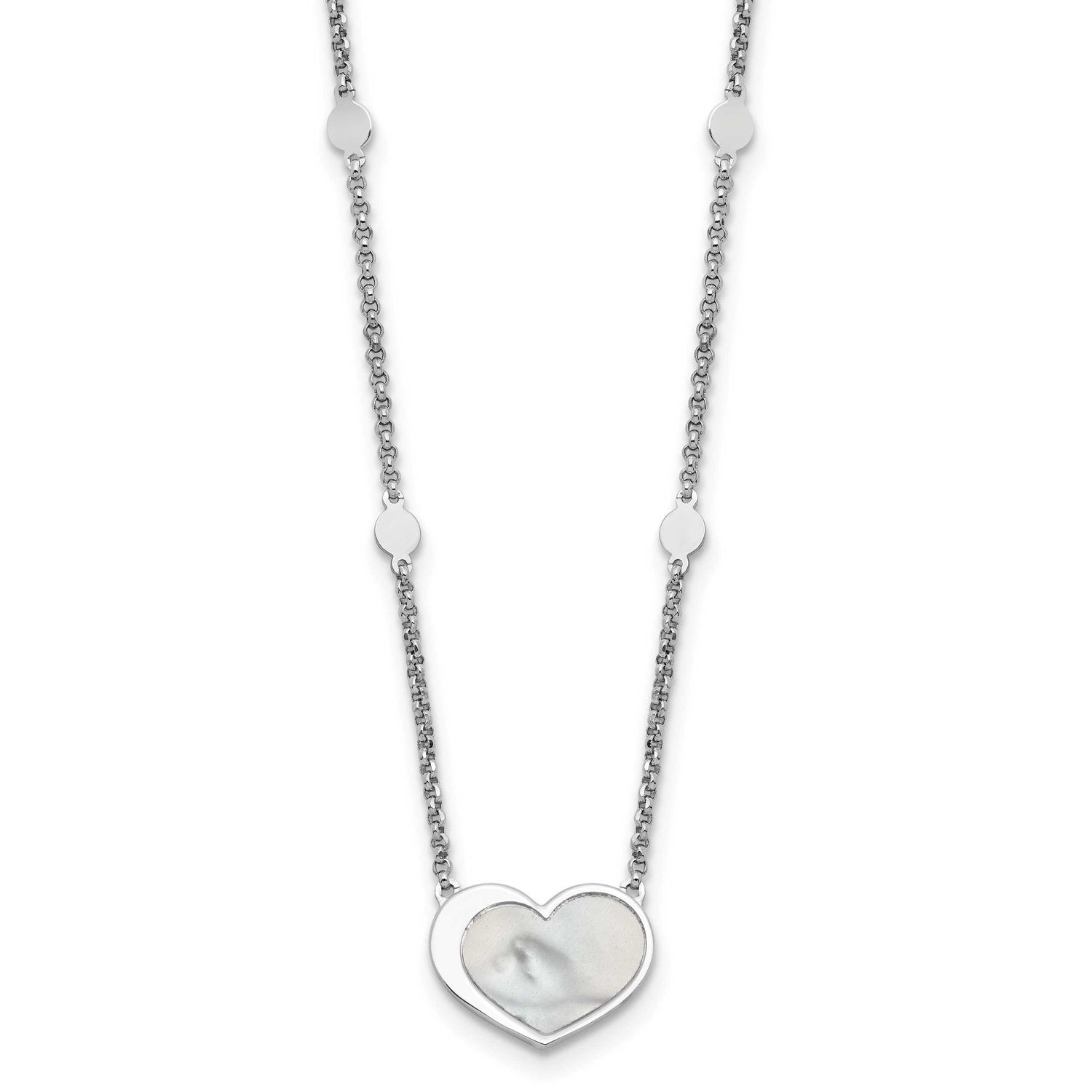 Mother of Pearl Heart 16 Inch with 1 Inch Extension Necklace Sterling Silver Rhodium-Plated, MPN: Q…
