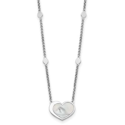 Mother of Pearl Heart 16 Inch with 1 Inch Extension Necklace Sterling Silver Rhodium-Plated, MPN: Q…