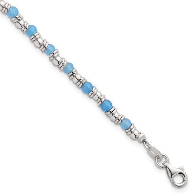 Blue Agate Beaded Bracelet Sterling Silver Polished, MPN: QG6871-7.5, UPC: