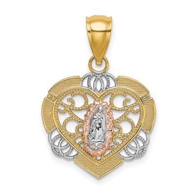 two-Tone with White Rhodium Guadalupe In Heart Charm 14k Gold, MPN: K9207, UPC: 637218083718