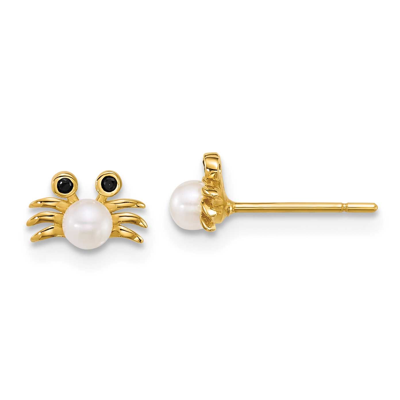 Black CZ with Fwc Pearl Crab Post Earrings 14k Gold Polished, MPN: YE2309, UPC: