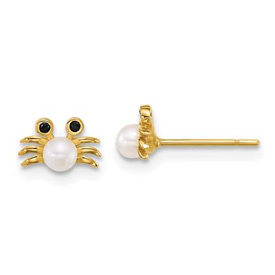 Black CZ with Fwc Pearl Crab Post Earrings 14k Gold Polished, MPN: YE2309, UPC: