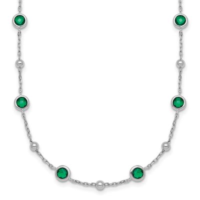 Beaded Green CZ 16 Inch with 2 Inch Extension Necklace Sterling Silver Rhodium-Plated, MPN: QG7008-…