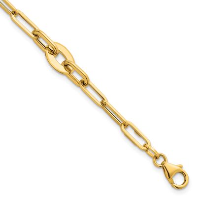 Flat Oval and Paperclip Link 7.25 Inch Bracelet 14k Gold Polished, MPN: SF3114-7.25, UPC: