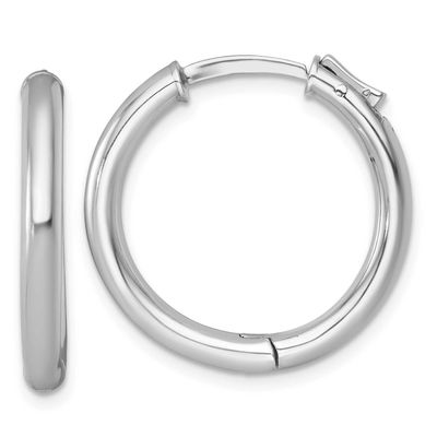 Polished 3x25mm with Safety Lock Round Hinged Hoop Earrings Sterling Silver Rhodium-Plated, MPN: QE…