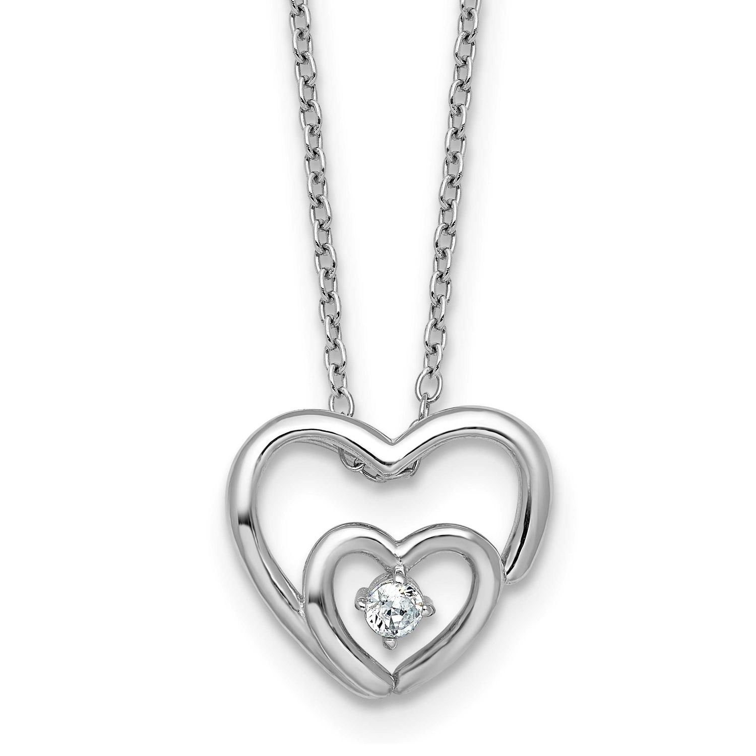 CZ Hearts 16 Inch with 2 Inch Extension Necklace Sterling Silver Rhodium-Plated, MPN: QG7035-16, UP…