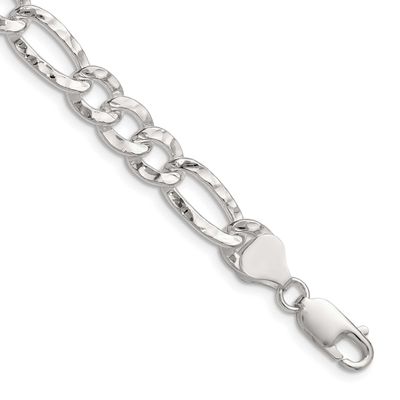 7.6mm Hammered Figaro Chain 20 Inch Sterling Silver, MPN: QHF180-20, UPC: