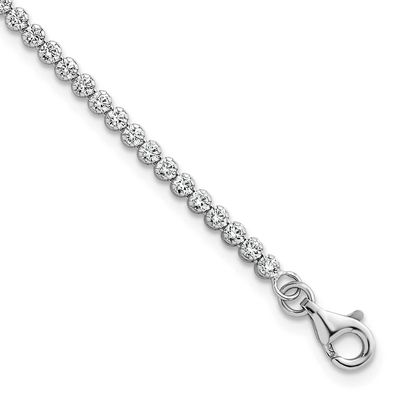 Polish 2.5mm CZ with 1.25 Inch Extension Tennis Bracelet Sterling Silver Rhodium-Plated Polished, M…