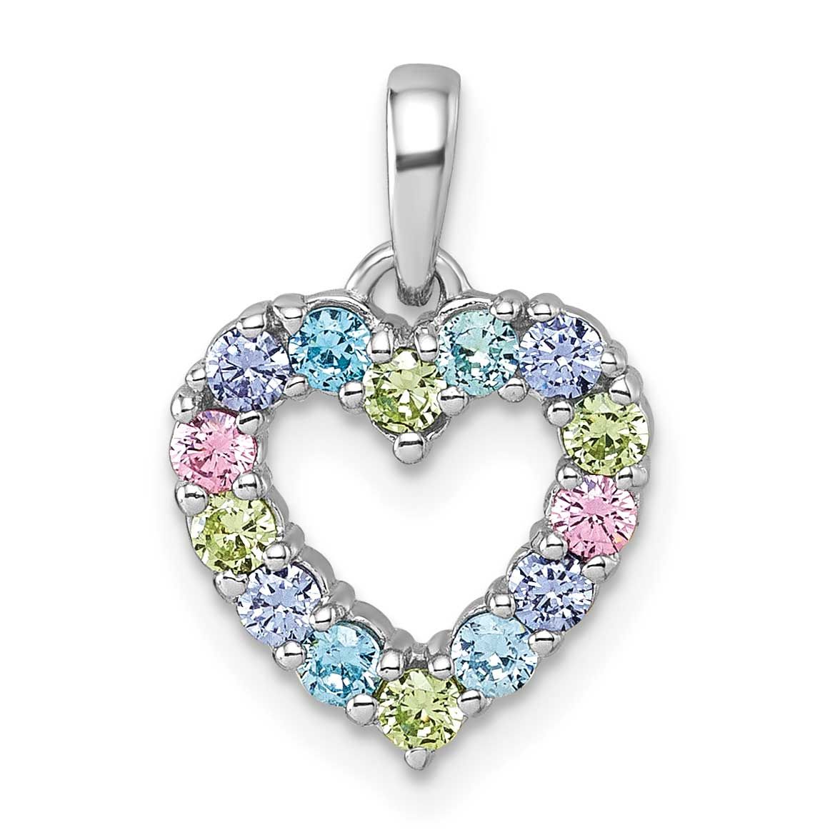 Multi Color CZ Heart Pendant Sterling Silver Rhodium-Plated, MPN: QG7203P, UPC:
