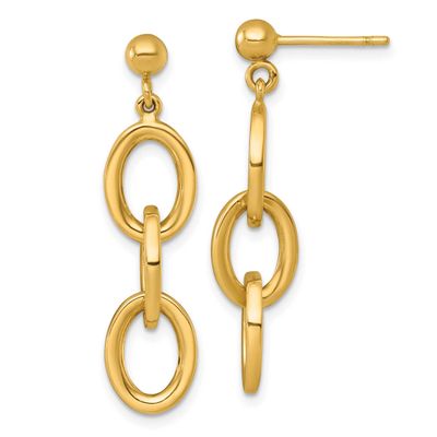 Round Oval Chain Dangle Post Earrings 35 Inch 14k Gold Polished, MPN: SF3238E, UPC: