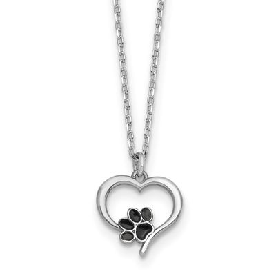 Heart Enamel Paw Print 16 Inch with 1.5 Inch Extension Necklace Sterling Silver Rhodium-Plated, MPN…