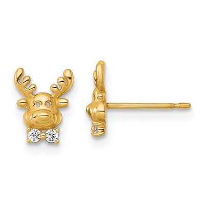Madi K Polished CZ Reindeer Post Earrings 14k Gold, MPN: GK1220, UPC: