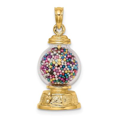 3-D Moveable Gumball Machine Glass Pendant 14k Gold, MPN: K7307, UPC: 637218106714