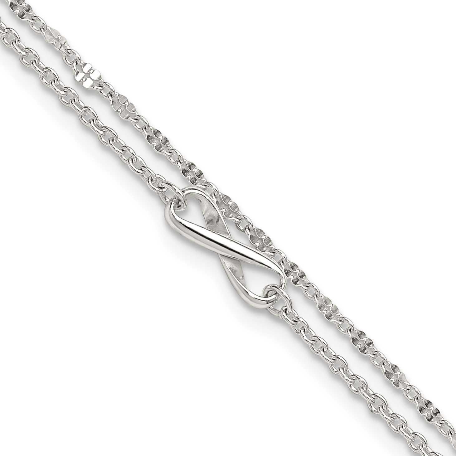 Infinity 2-Strand 9 Inch Plus 1 Inch Extension Anklet Sterling Silver Polished, MPN: QG6877-9, UPC: