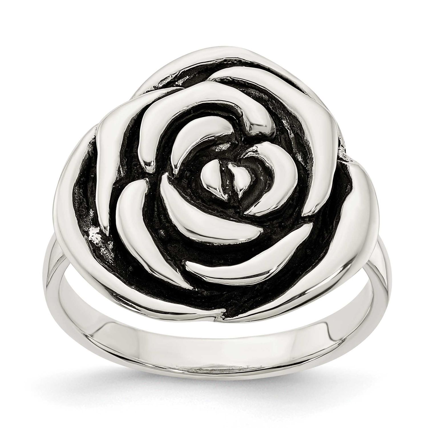 Antiqued Rose Ring Sterling Silver Polished, MPN: QR7210, UPC: