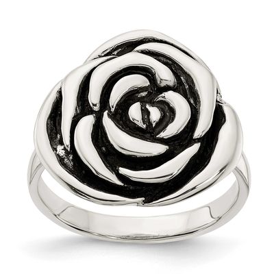 Antiqued Rose Ring Sterling Silver Polished, MPN: QR7210, UPC: