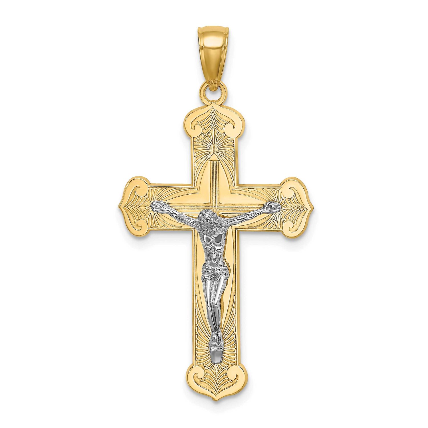 Two-Tone Engraved Crucifix Charm 10k Gold, MPN: 10K9216, UPC: 63721815445