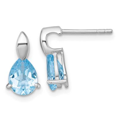Blue Topaz Teardrop Post Dangle Earrings Sterling Silver Rhodium-Plated Polished, MPN: QE18318BT, U…