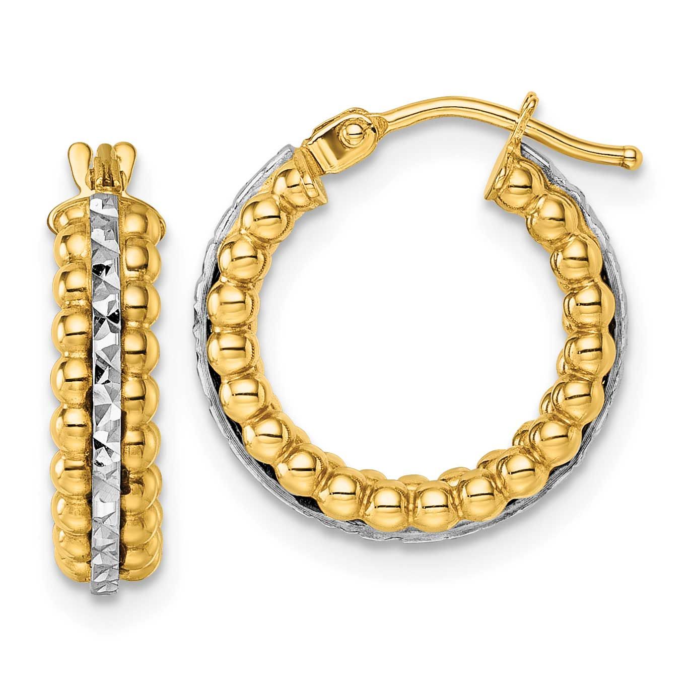 Diamond-Cut Beaded Hoop Earrings 14K Two Tone Gold Polished, MPN: TL1196, UPC: