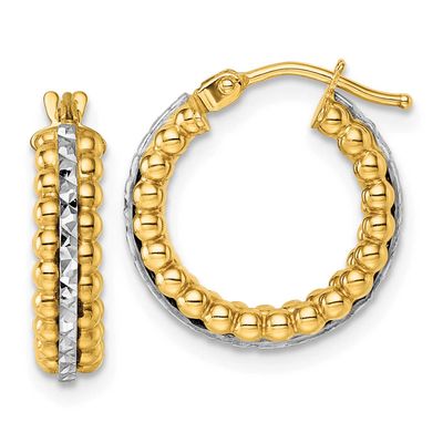 Diamond-Cut Beaded Hoop Earrings 14K Two Tone Gold Polished, MPN: TL1196, UPC: