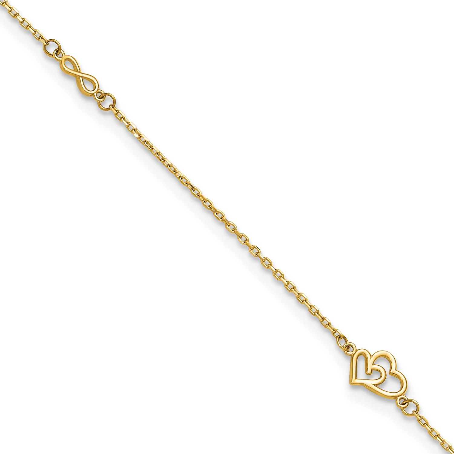 Hearts and Infinity 9 Inch Plus 1 Inch Extender Anklet 14k Gold Polished, MPN: ANK354-9, UPC: