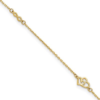 Hearts and Infinity 9 Inch Plus 1 Inch Extender Anklet 14k Gold Polished, MPN: ANK354-9, UPC: