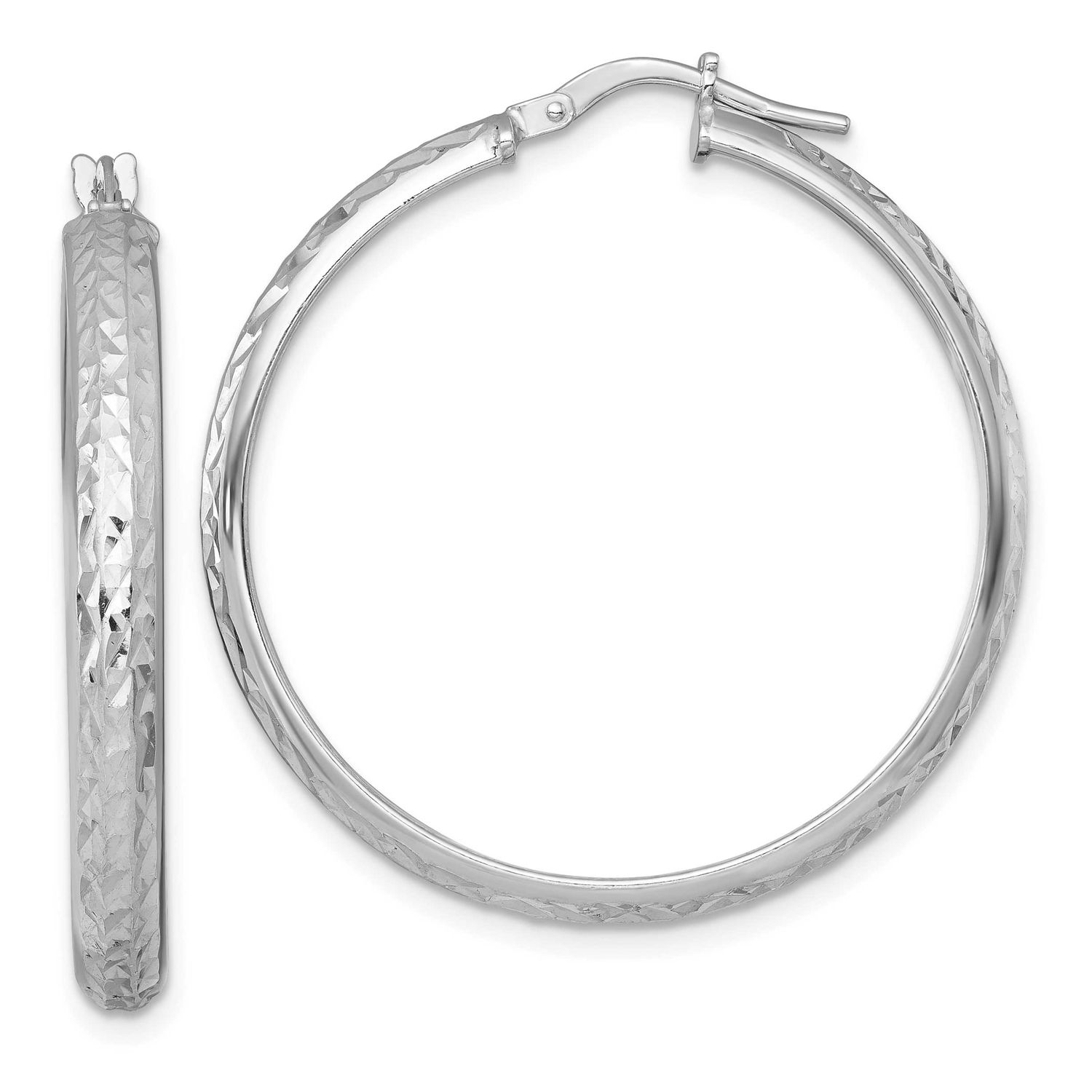 Diamond-Cut Hoop Earrings Sterling Silver Rhodium-Plated Polished, MPN: QE17833, UPC: