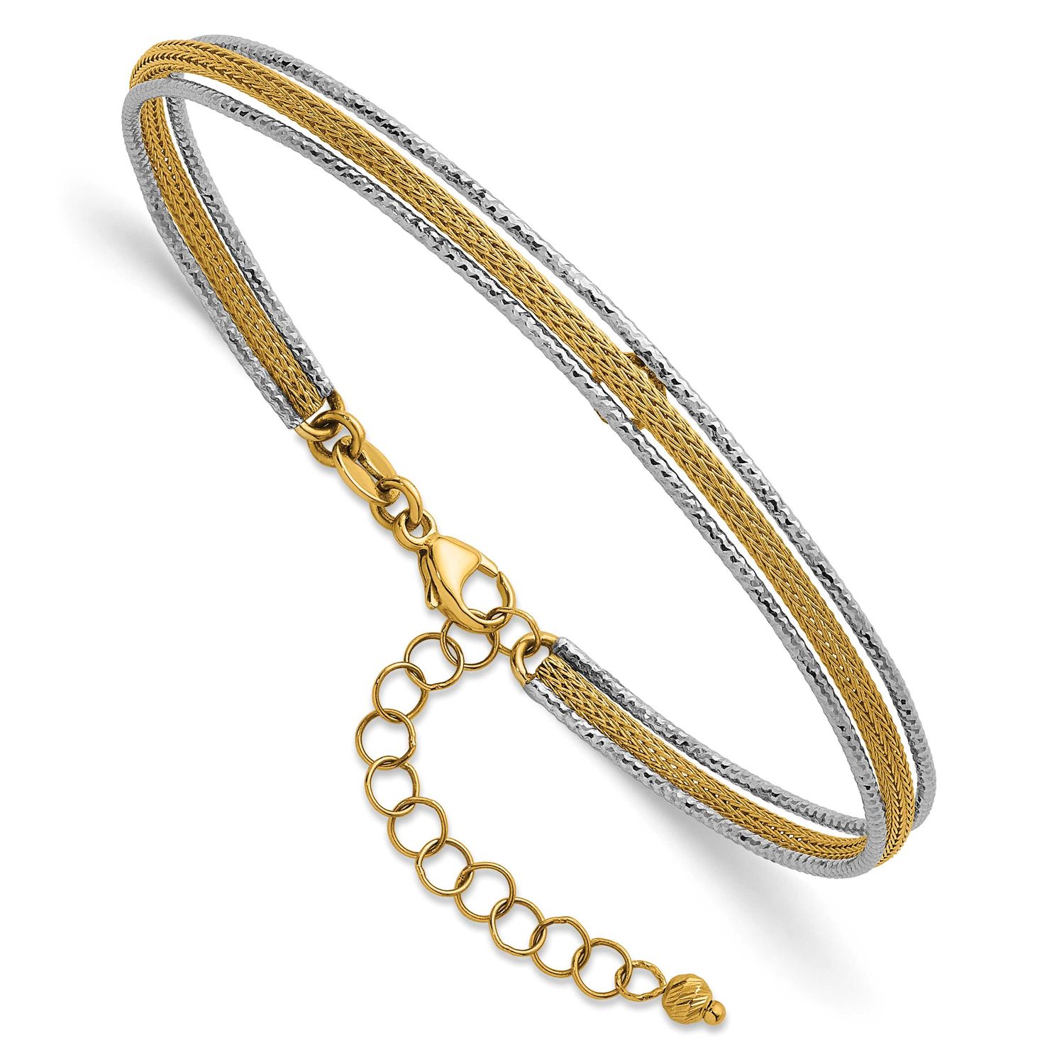 Textured Woven Flexible with 1.25 Inch Extension Bangle Bracelet 14k Two Tone Gold, MPN: SF3203, UP…