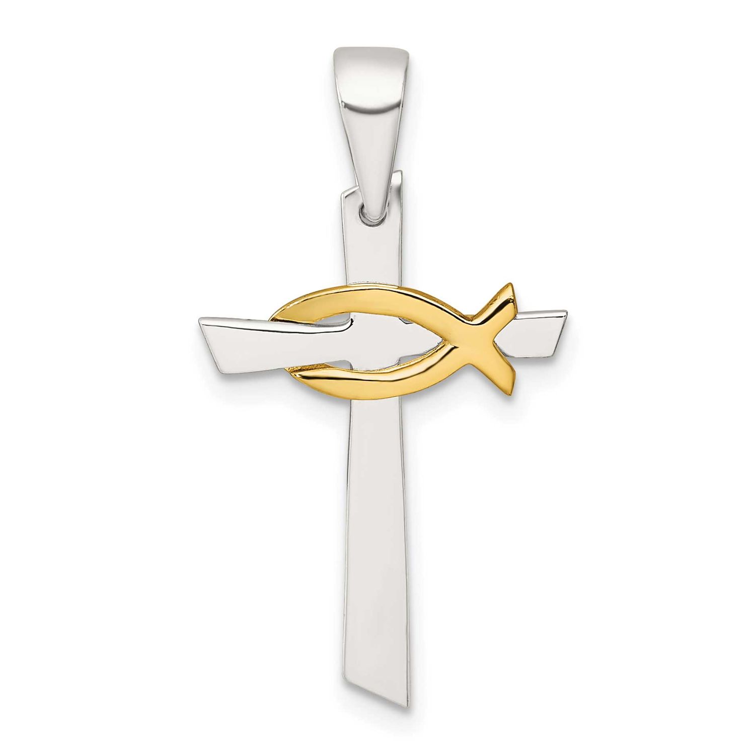 Cross with Ichthus Fish Pendant Sterling Silver Gold-Tone, MPN: QC11626, UPC: