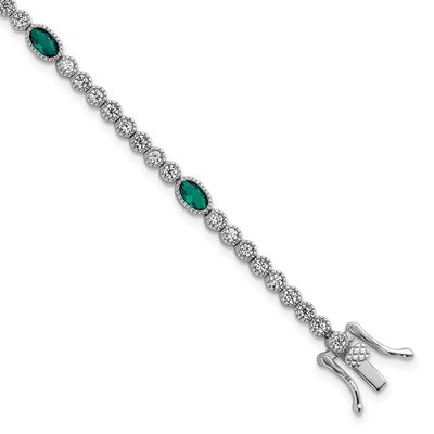 Green and White CZ 7 Inch Bracelet Sterling Silver Rhodium-Plated Polished, MPN: QG6998-7, UPC: