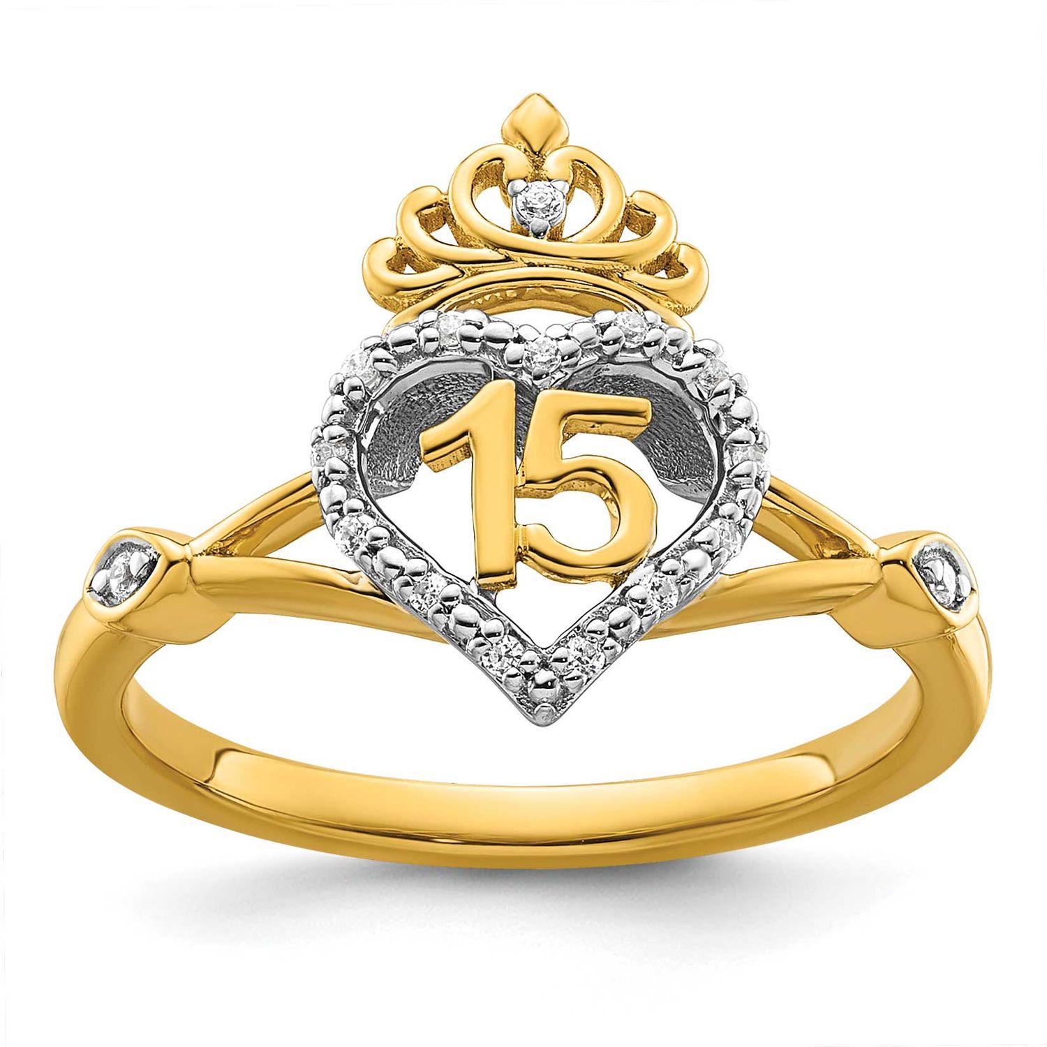 Diamond Quinceanera Heart/Crown Ring 14K Two Tone Gold Polished, MPN: RM10197-007-YWAA, UPC: