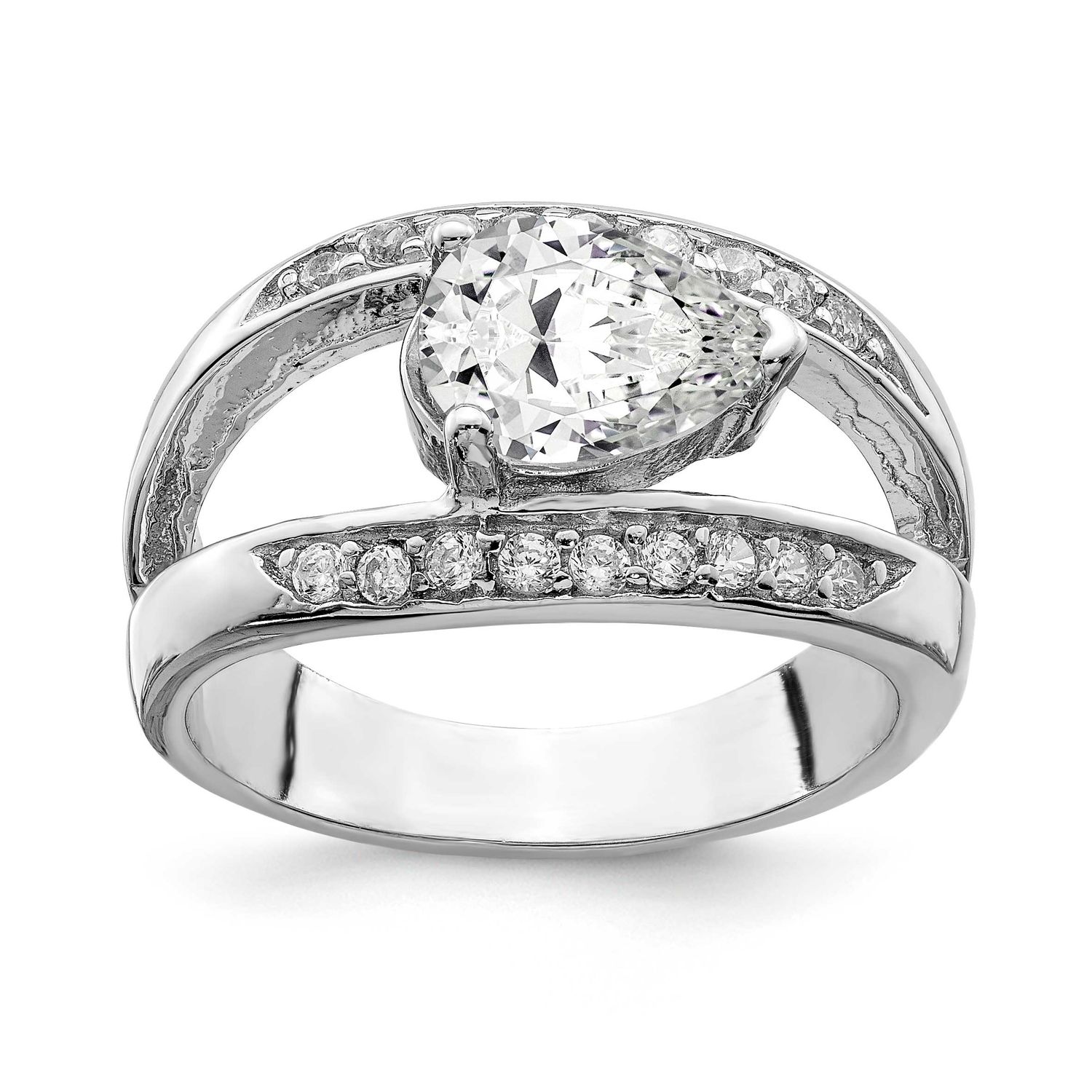 Rhodium Plating Pear Shape CZ Ring Sterling Silver Polished, MPN: QR6162, UPC: