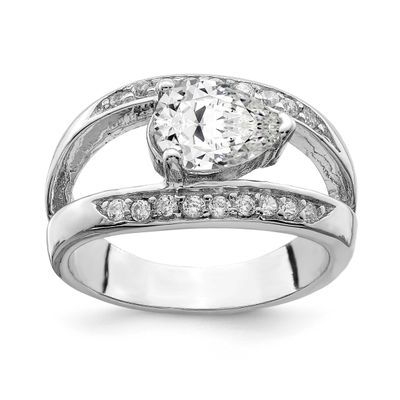 Rhodium Plating Pear Shape CZ Ring Sterling Silver Polished, MPN: QR6162, UPC: