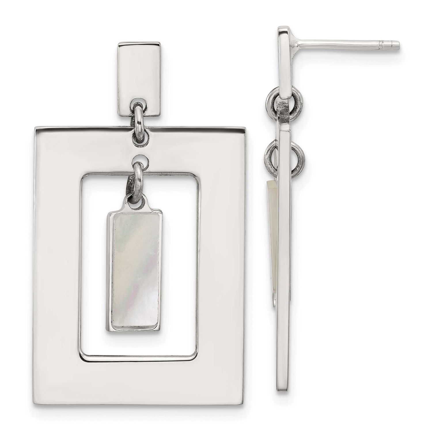Rectangle Mother of Pearl Post Dangle Earrings Sterling Silver, MPN: QG6984E, UPC: