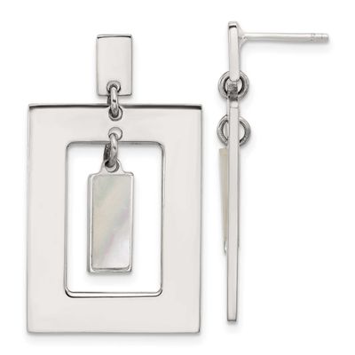 Rectangle Mother of Pearl Post Dangle Earrings Sterling Silver, MPN: QG6984E, UPC: